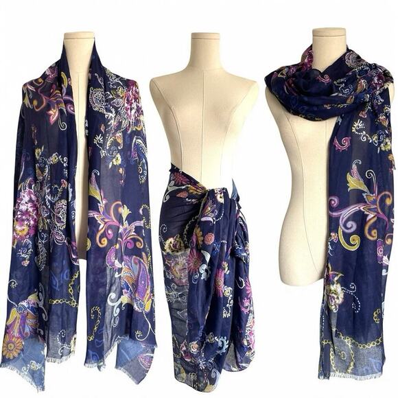 Paisley Pashmina Scarf Shawl Sarong Floral Delicate Feminine Multifunctional Art - Picture 1 of 10